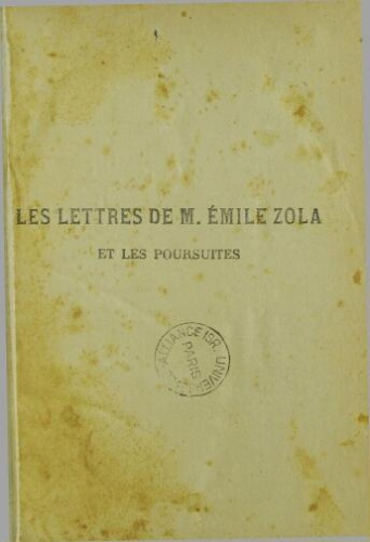Les lettres de M. Emil Zola et les poursuites